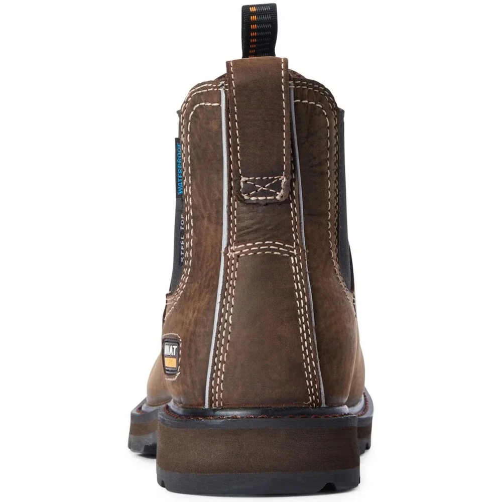 Mens Sz 10.5 ARIAT WORK Groundbreaker Chelsea H2O Steel Toe Boots Dark Brown NEW